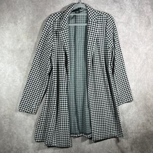 Joan Vass Cardigan Sweater Womens Large White‎ Black Houndstooth Open Front